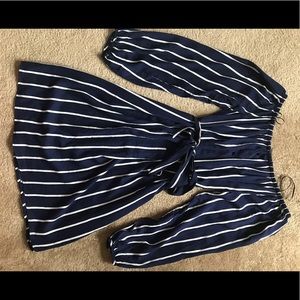 Strapless blue and white stripped summer dress